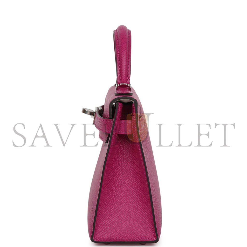 HERMÈS KELLY SELLIER 20 ROSE POURPRE VERSO EPSOM PALLADIUM HARDWARE (19*12*5.5cm)